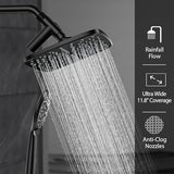 Veken 11.8 Rectangle Inch Rain Shower Head - Shower Heads with 6 Modes Handheld Spray Combo - Wide Rainfall shower with 70" Hose - 1.8gpm Dual Showerhead with Anti-Clog Nozzles - Matte Black