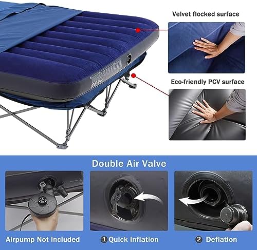 KAMPKEEPER Camping Cot,Camping Cots for Adults,Folding Camping Cot with Inflatable Air Mattress and Carry Bag,for Outdoor Travel Camp Beach Vacation (not Included The Airpump)