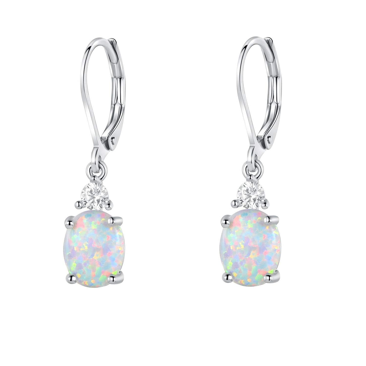 Gemsme 18K White Gold Plated Created Opal and Cubic Zirconia Dangle Earrings for Women