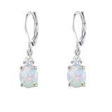 Gemsme 18K White Gold Plated Created Opal and Cubic Zirconia Dangle Earrings for Women