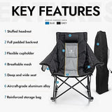 Dowinx Oversized Rocking Camping Chair, Fully Padded Patio Chair with Side Pocket and Carry Bag, High Back Portable Lawn Recliner with Headrest, Support 300 lbs, Black