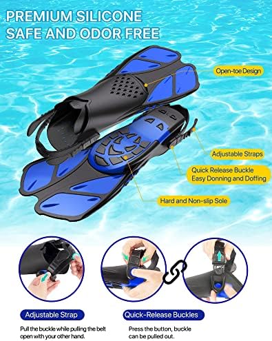 Snorkeling Gear for Adults Men Women,4 in 1 Snorkel Set with Panoramic View Diving Mask Anti-Fog Anti-Leak,Dry Top Snorkel,Fins and Travel Bag for Swimming,Snorkeling and Travel Diving