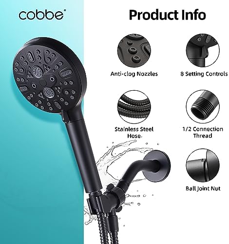 Cobbe Filtered Shower Head, High Pressure 9 Spray Mode Handheld Shower Head with Filter Built-in Power Wash with Hose and Water Softener for Hard Water Remove Chlorine, Matte Black