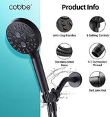 Cobbe Filtered Shower Head, High Pressure 9 Spray Mode Handheld Shower Head with Filter Built-in Power Wash with Hose and Water Softener for Hard Water Remove Chlorine, Matte Black