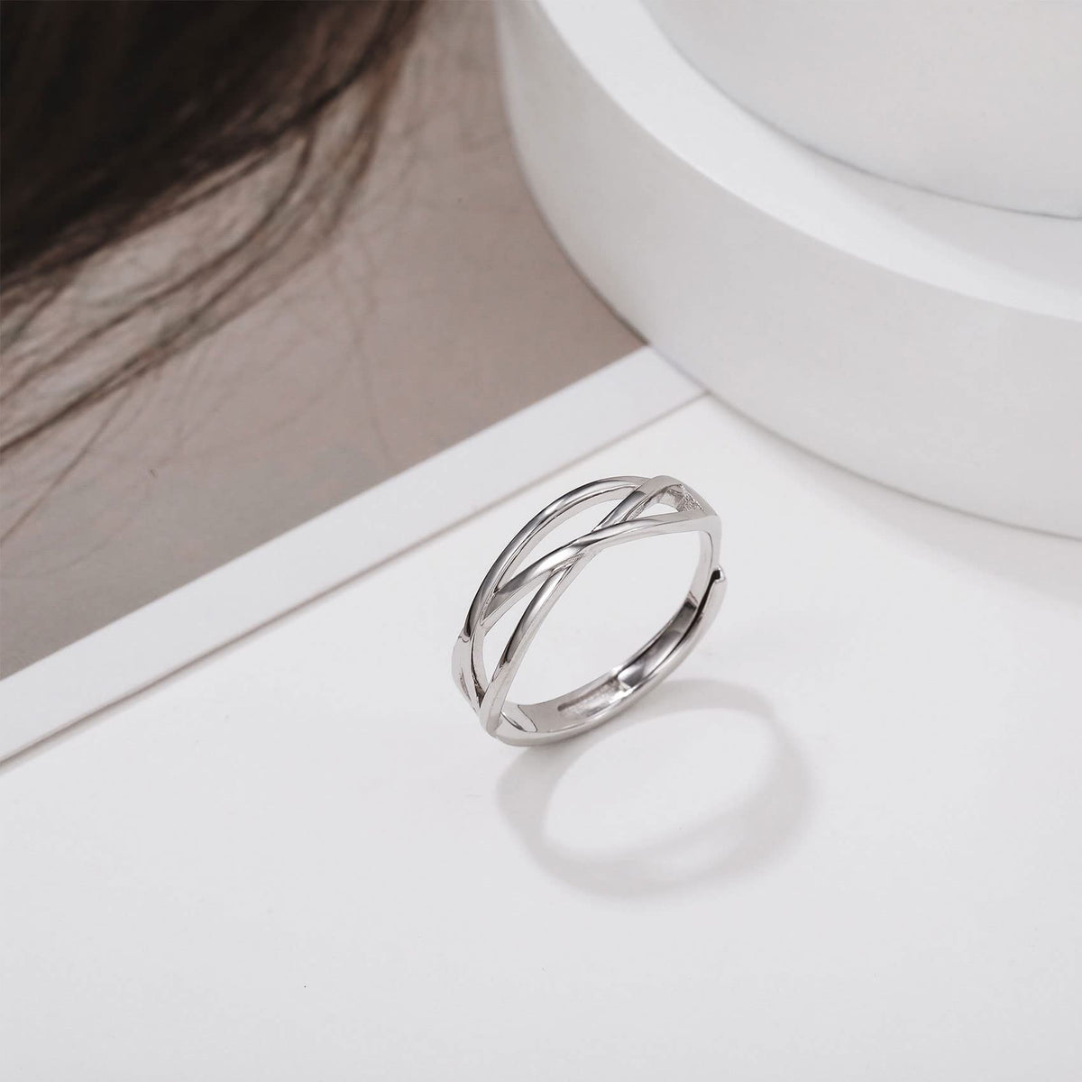OOOPEL Sterling Silver Adjustable Ring S925 Silver Rings for Women Cubic Zirconia Twist Love Knot Dainty Ring Silver Minimalist Open Finger Rings Silver Thumb Sterling Silver Ring