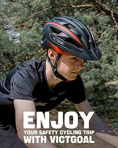 VICTGOAL Bike Helmet with USB Rechargeable Rear Light Detachable Magnetic Goggles Removable Sun Visor Mountain & Road Bicycle Helmets for Men Women Adult Cycling Helmets