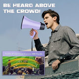 MyMealivos Portable Megaphone Bullhorn 20 Watt Power Megaphone Speaker Voice and Siren/Alarm Modes with Volume Control and Strap (Purple)