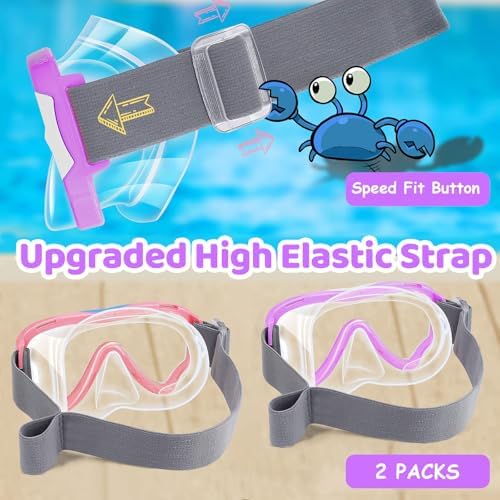 Vvinca Kids-Goggles with Nose Cover, Diving Mask Elastic Fabric Strap Anti Fog Anti Shattered Lens for Kids Swim Goggles 3-14
