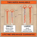 Ultimate Ground Anchors: Heavy Duty Screw-in Tent Stakes for High Wind, Sand, Canopies, and Camping - Made in USA, 100% Recycled, Included T-Grip Tool - (Large, 2 Pack)