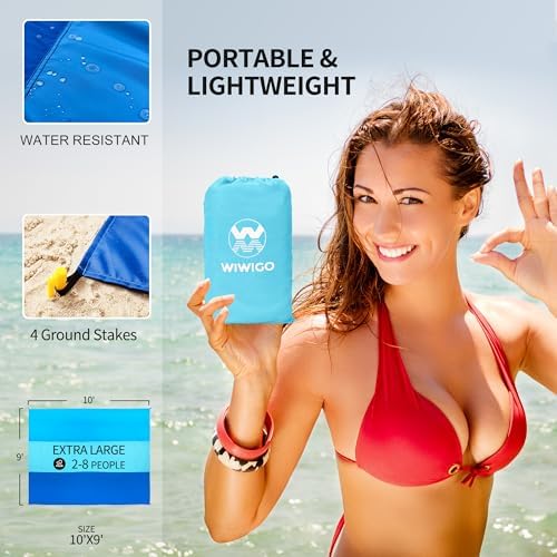 Beach Blanket Waterproof Sandproof Beach Mat 79" X 83" /10'x9'for 2-8 Adults Quick Drying Outdoor Picnic Mat Beach Accessories for Travel, Camping, Hiking