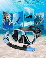 Greatever Dry Snorkel Set,Panoramic Wide View,Anti-Fog Scuba Diving Mask,Professional Snorkeling Gear
