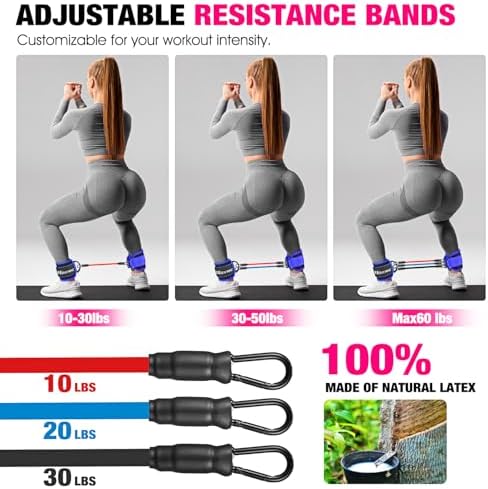 Ankle Resistance Bands with Cuffs, Ankle Bands for Working Out, Ankle Resistance Band for Leg, Booty Workout Equipment for Kickbacks Hip Fitness Training, Exercise Bands for Butt Lift Women