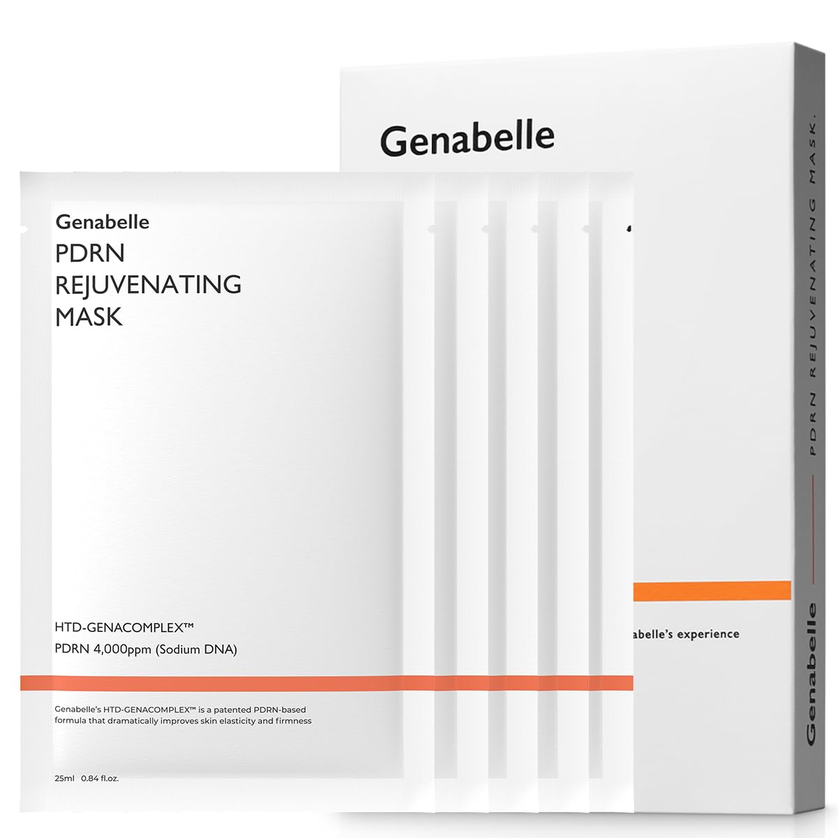 Genabelle PDRN Rejuvenating Mask Sheet - Lightweight Glass Skin & Toning Mask Sheet with PDRN, Niacinamide, Hyaluronic Acid, To Deeply Hydrate, Cool, and Visibly Plump the Skin, 0.84 fl oz* 5ea