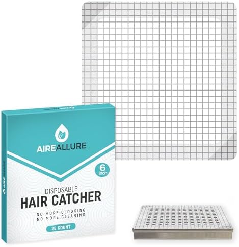 25 Pack, Disposable Shower Drain Hair Catcher Mesh Stickers, 6 inch, Square