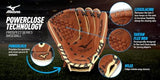 Mizuno Prospect PowerClose Youth Baseball Glove Series I V-Flex Notch I Parashock Palm Pad I ButterSoft Palm Liner