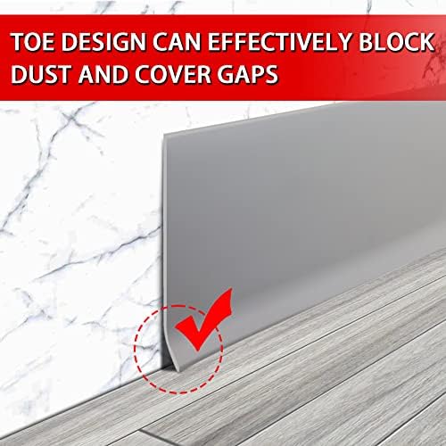 Vinyl Wall Base Baseboard Molding Trim 4" Flexible Self Adhesive Rubber Wall Base Moulding Trim Peel and Stick Design, 4 Inch x 20 Feet, Gray