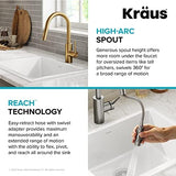 KRAUS Oletto Single Handle Pull Down Kitchen Faucet with QuickDock Top Mount Installation Assembly in Spot-Free Brushed Brass, KPF-2620BB