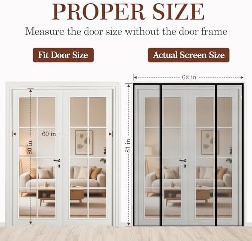yotache Magnetic Screen Door for Sliding & French Doors 60"x80", Screen Size 62"x81", Double-Sided Opening Screen Reinforced Mesh with Strong Magnets for Large Front/Back Patio Doors