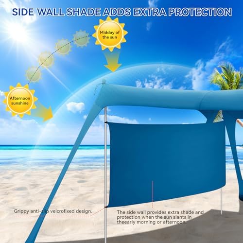 Beach Tent Sun Shelter & Portable Beach Canopy UPF80+ Uv Protection, Beach Shade Canopy/Cabana with 8 Sandbags, 4 Stability Poles, Sand Shovel Ground Pegs for Outdoor Camping(10x10ft, Navy Blue)