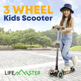Kids Scooter – Children and Toddler 3 Wheel Kick Scooter – LED Wheel Lights Illuminate When Rolling– Adjustable Handlebar – Indoor and Outdoor
