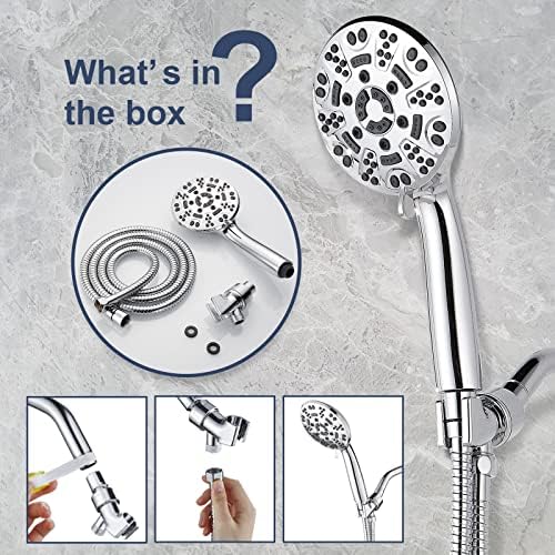 Cobbe High Pressure 8 Functions Shower Head with handheld - Powerful Detachable Shower Head Set for Low Water Pressure - Tool-less 1-Min Installation, Extra Long 60" Stainless Steel Hose (Chrome)