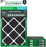 Filterbuy 16x25x1 Air Filter MERV 8 Odor Eliminator (4-Pack), Pleated HVAC AC Furnace Air Filters Replacement with Activated Carbon (Actual Size: 15.50 x 24.50 x 0.75 Inches)