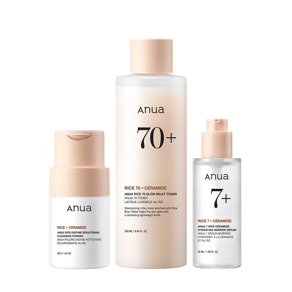 ANUA Rice Trio Set : Rice Cleansing Powder & Milky Toner & Hydrating Serum, Marshmallow face mask maker, for Glass skin, Fragrance Free, Korean Skincare