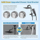Hibbent All Metal Shower Head, 10'' High Pressure Rainfall Shower Head, Showerhead Combo, Handheld Shower Wand, 12'' Adjustable Curved Shower Extension Arm, 71'' Hose, Shower Head Holder, Matte Black