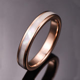Vakki Women's Tungsten Wedding Band, Pearl Inlay, 4mm-Rose Gold, Size 5