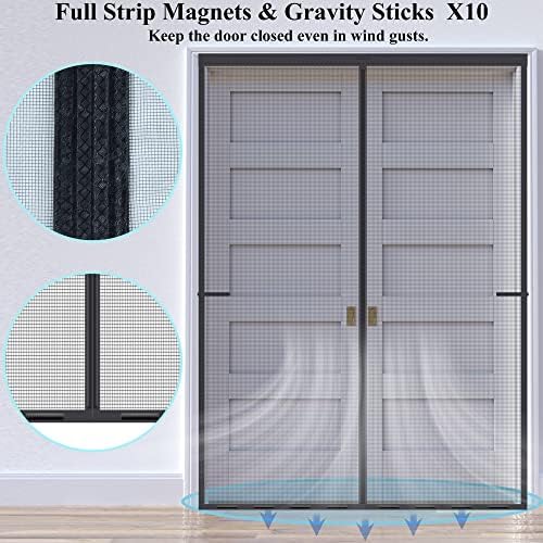 Magnetic Screen Door Upgraded-Model Full Strip Magnets 74x81 Inch,Fiberglass Heavy Duty Mesh Sliding Screen Door,Full Frame Seal Retractable French Door Screen Magnetic Closure for Patio Sliding Door