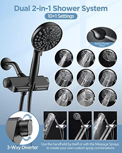 Filtered Shower Head with Handheld Combo Matte Black - Dual 2-in-1 Spa System with Massage Shower Head and 10 Modes Hand Held Shower Head, High Pressure, Built in Power Wash Mode