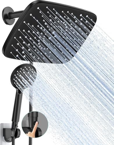 Veken 11.8 Rectangle Inch Rain Shower Head - Shower Heads with 6 Modes Handheld Spray Combo - Wide Rainfall shower with 70" Hose - 1.8gpm Dual Showerhead with Anti-Clog Nozzles - Matte Black