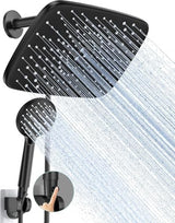Veken 11.8 Rectangle Inch Rain Shower Head - Shower Heads with 6 Modes Handheld Spray Combo - Wide Rainfall shower with 70" Hose - 1.8gpm Dual Showerhead with Anti-Clog Nozzles - Matte Black