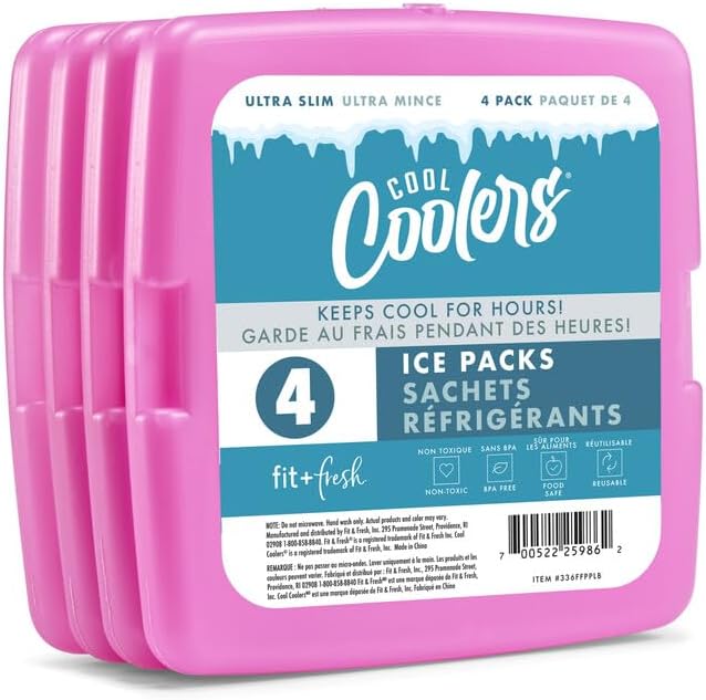 Cool Coolers by Fit + Fresh, Reusable & Long-Lasting Slim Ice Packs, Cold Packs for Lunch Boxes, Ice Packs for Lunch Bags