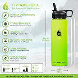 HYDRO CELL Stainless Steel Insulated Water Bottle with Straw - For Cold & Hot Drinks - Metal Vacuum Flask with Screw Cap and Modern Leakproof Sport Thermos for Adults (Neon 24oz)