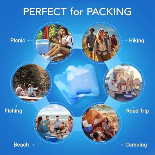 Jumbo Reusable Ice Packs for Cooler with Handle (4 Pack) Long Lasting Coolness, BPA Free, Freezer Packs for Extended Cooling | Cooler Ice Packs for Camping, Fishing, Hiking, Beach