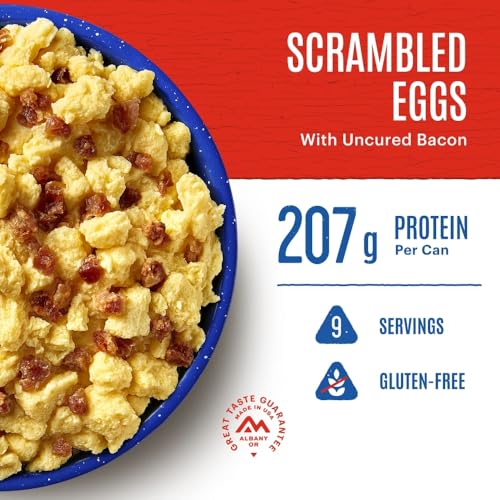 Mountain House Scrambled Eggs with Uncured Bacon #10 Can | Freeze Dried Survival & Emergency Food | Gluten-Free | 9 Servings
