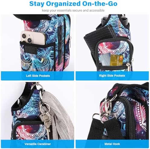 icolor Magnetic Gym Bag Water Bottle Carrier Holder with Phone Pockets & Shoulder Strap,5 Built-in Magnets Gym Bottle Pouch Sleeve,Magnetic Bag Gym Accessories Organizer for Men Women