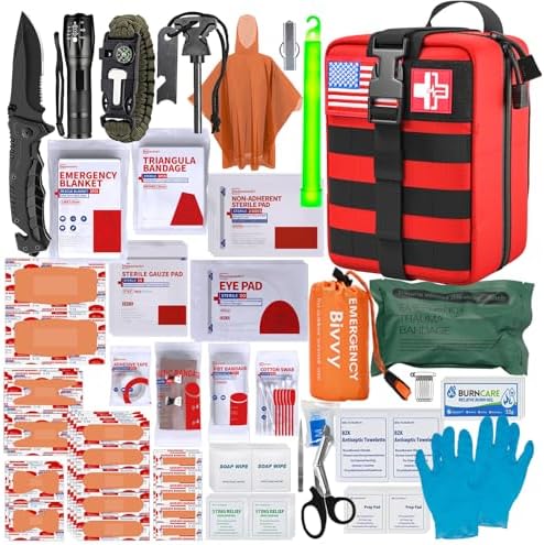 First Aid Kit,Survival Gear Outdoor Tactical Gear Set Military Grade Molle System for Camper Travel Hunting Hiking and Adventures（RED）