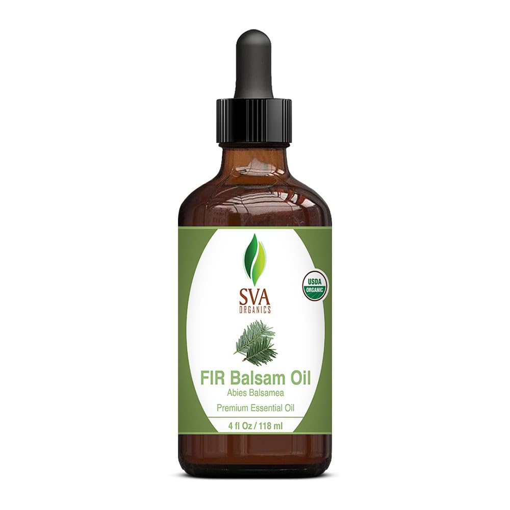 SVA Fir Balsam Essential Oil Organic – 4 Fl Oz – 100% Natural Organic Fir Oil - for Diffuser, Hair Care, Face, Skin Care, Aromatherapy, Scalp and Body Massage, Soap and Candle Making – with Dropper