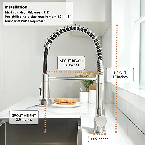 Kitchen Faucet, Kitchen Faucets with Pull Down Sprayer Sus304 Stainless Steel Industrial Single Handle One Hole Faucet for Farmhouse Camper Laundry Utility Rv Wet Bar Sinks Bushed Nickel 866082SN