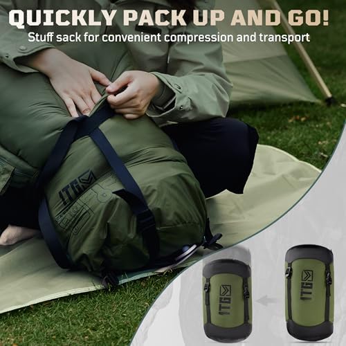 Mummy Sleeping Bag for Adults, Cold Weather Camping Sleeping Bags (25-36℉) with Adjustable Hood, Phone Pocket, Compression Sack for Warm Camping Hiking Outdoor