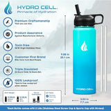 HYDRO CELL Stainless Steel Insulated Water Bottle with Straw - For Cold & Hot Drinks - Metal Vacuum Flask with Screw Cap and Modern Leakproof Sport Thermos for Adults (Teal/Blue 24oz)