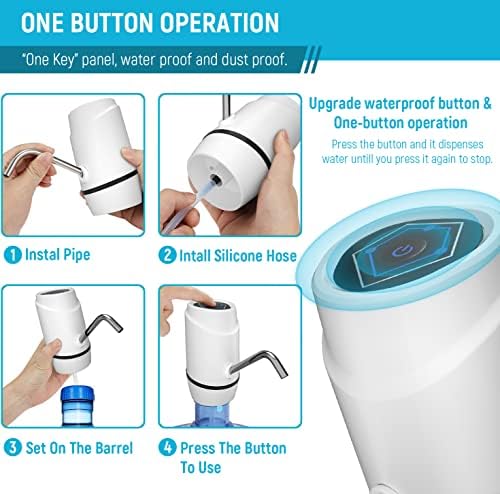 Water Dispenser for 5 Gallon Bottle,Drinking Water Pump Portable Universal USB Charging Water Bottle Pump for 2-5 Gallon with 2 Silicone (White)