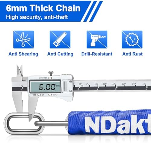 NDakter Bike Chain Lock, 5 Digit Combination Heavy Duty Anti Theft Bicycle Chain Lock,2.62/3.2/4.27/5/6Ft Long Security Resettable Bike Locks for Bike, Bicycle, Scooter, Door, Gate, Fence-4/6mm Thick