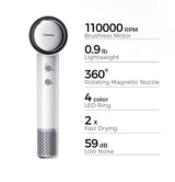 Tideway High-Speed Hairdryer Titanium Editionr with 110,000 RPM Brushless Motor – Lightweight 1.3lb, 2× Faster Drying, 59dB Low Noise, 360° Magnetic Nozzle & 4-Color LED Ring