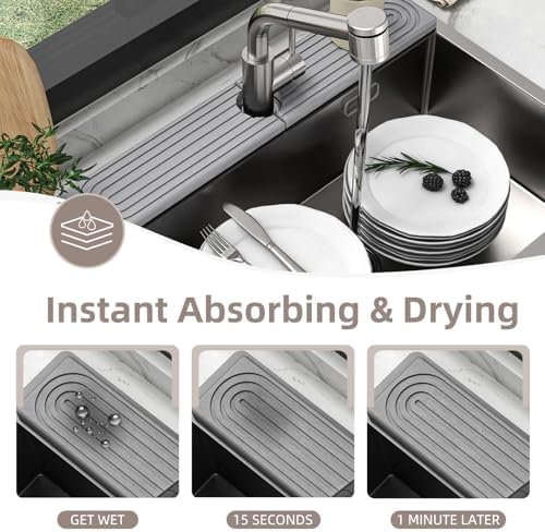 Faucet Mat for Kitchen Sink - Super Absorbent Diatomite Fast Drying Stone, Quick Drying Splash Guard,Prevents Moisture Buildup Sink, Durable Protector for Kitchen,Bathroom Counter
