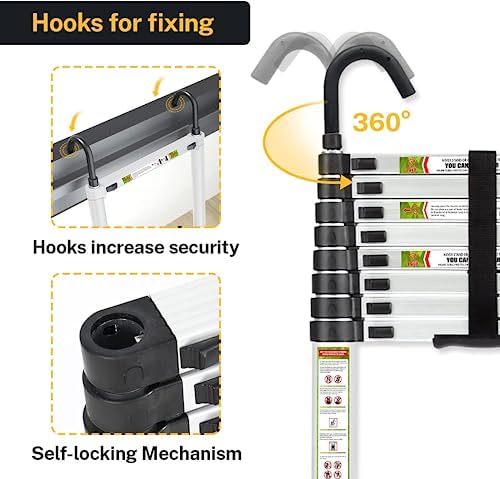 Telescopic Ladder, 20.34FT Aluminum Telescoping Ladder with Stable Hook and Non-Slip Feet, RIKADE Portable Extension Ladder for Household and Outdoor Working, 330lb Capacity