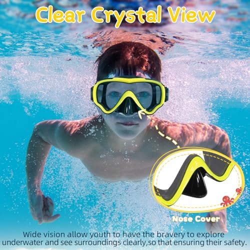 Kids Swimming Goggles Swim Mask with Nose Cover for Kids Youth 3-15, Anti-Shattered Lens UV Protection No-leak
