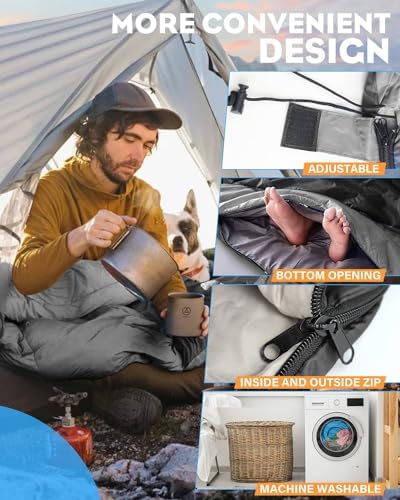 Rantizon Sleeping Bags for Adults Backpacking Lightweight Waterproof- Cold/Warm Weather Sleeping Bag for Mens Kids Boys Girls Camping Essentials Hiking Outdoor Travel Hunting with Compression Bags